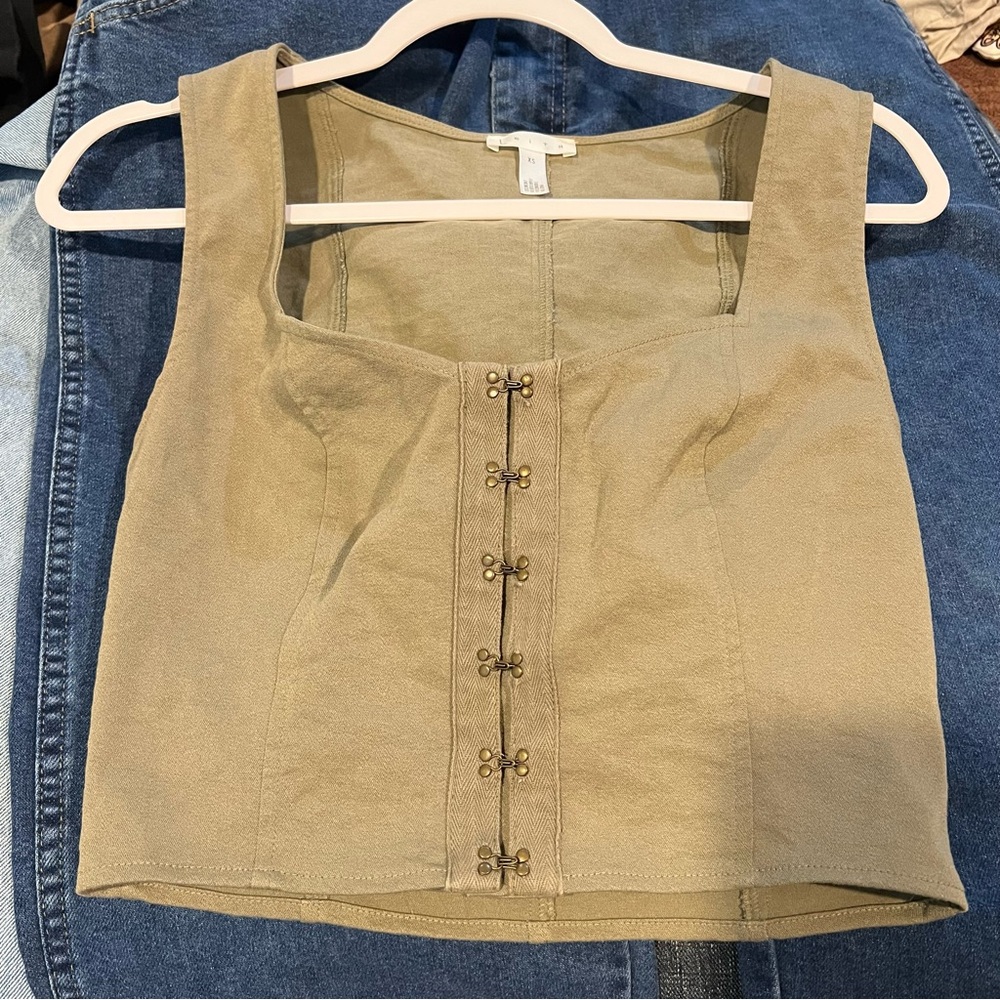 🩷 Leith Sage Green Sleeveless Corset Style Crop Top / Shirt - XS (01098) - Picture 5 of 7